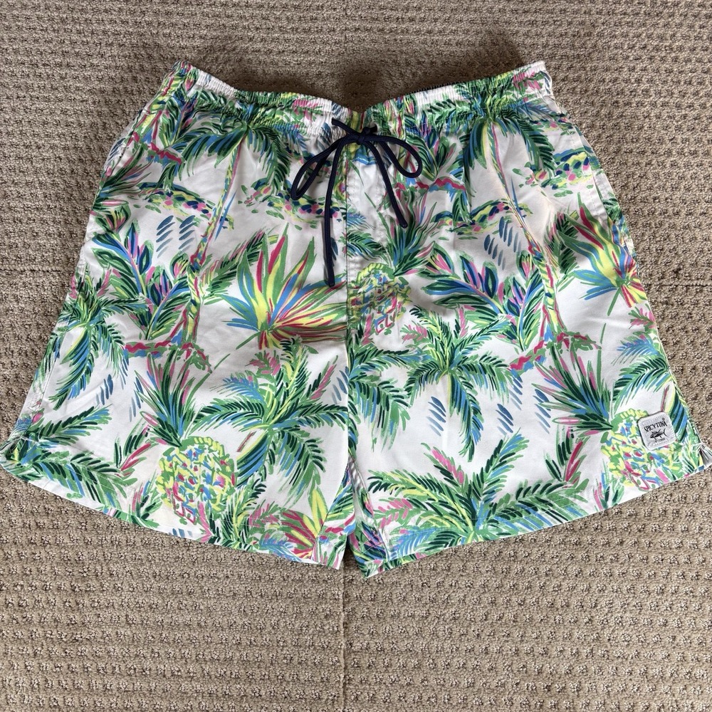 Men's Spicy Tuna Swim Trunks Tropical Bright Beach Palm Trees Pineapple Print XL